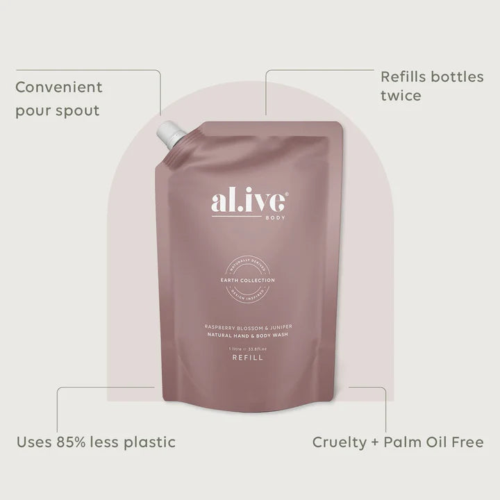 Alive Body 1 Ltr Wash Refill - Raspberry Blossom & Juniper | The Ivy Plant Studio