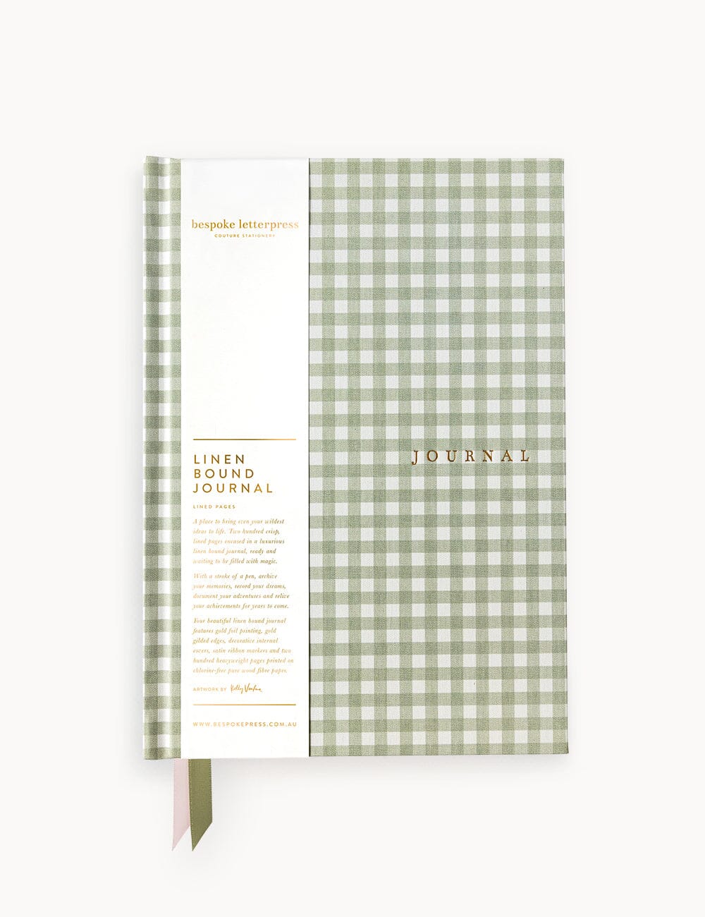 Bespoke Letterpress LINEN BOUND JOURNAL - SAGE CHECK (LINED JOURNAL) | The Ivy Plant Studio 