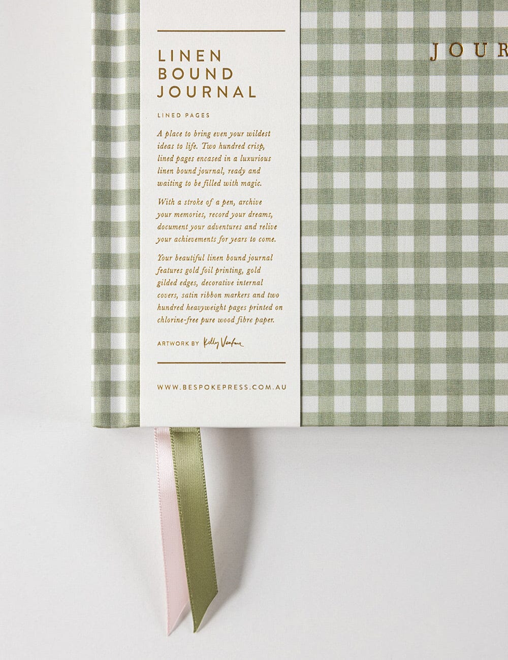 Bespoke Letterpress LINEN BOUND JOURNAL - SAGE CHECK (LINED JOURNAL) | The Ivy Plant Studio 