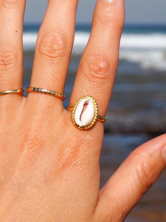 Alesi Creative Cowrie Shell Ring Gold | The Ivy Plant Studio