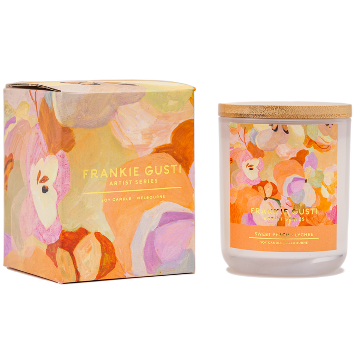 FRANKIE GUSTI SWEET PEACH + LYCHEE CANDLE | JADE FISHER | THE IVY PLANT STUDIO 