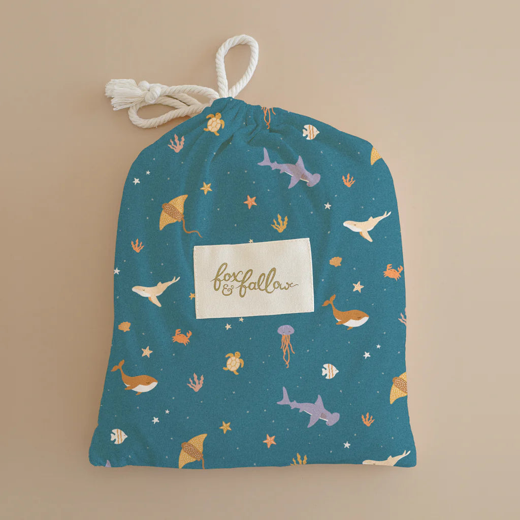 Fox & Fallow Ocean Creatures Marine Organic Fitted Cot Sheet | The Ivy Plant Studio