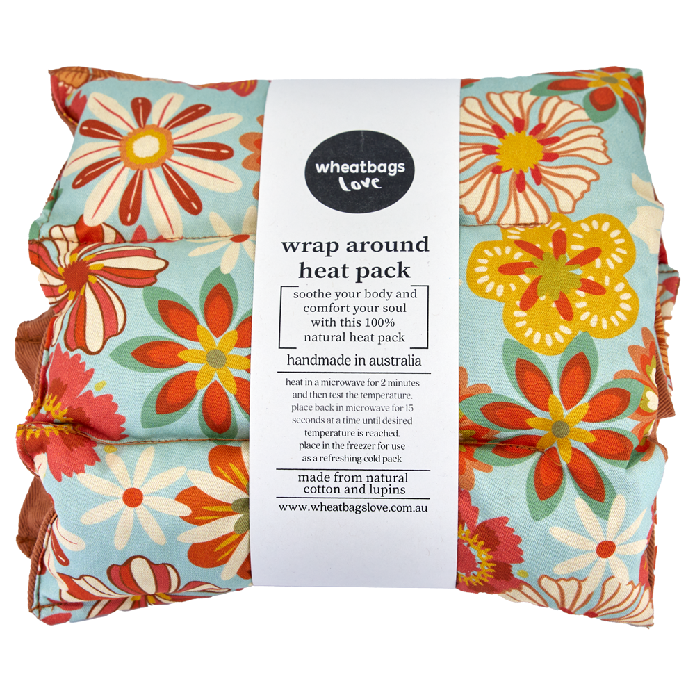 Wheatbags Love WRAP AROUND HEAT PACK - GROOVY FLOWERS KHAKI | THE IVY PLANT STUDIO